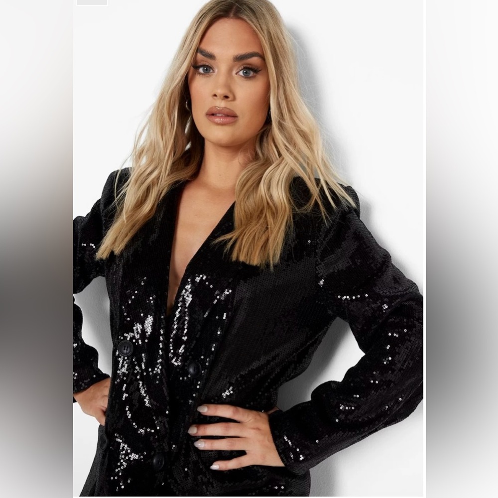 🚨Final Sale🚨!! NWT Boohoo Black Sequin Button Blazer Dress Size 22 - Picture 4 of 8